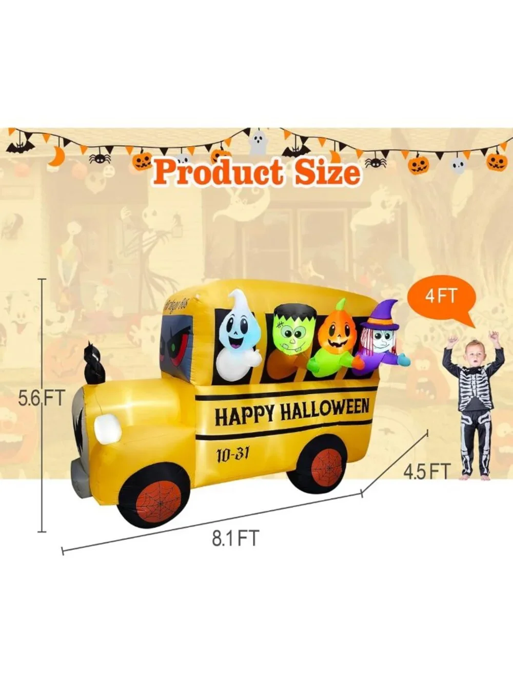 8.1FT Halloween Inflatable Ghost & Pumpkin Decor with 9 LED Lights for Outdoor